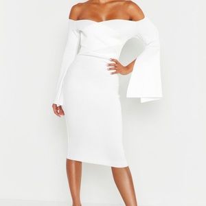Off The Shoulder Split Sleeve Bodycon Midi Dress